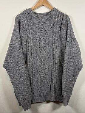 Vintage 90s Shenandoah Chunk Cable Knit Heathered Grey Oatmeal Sweater USA Made